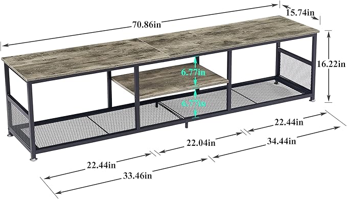 VECELO Industrial TV Stand for Televisions up to 80 Inch, 3 Tiers Media Console - Image 8