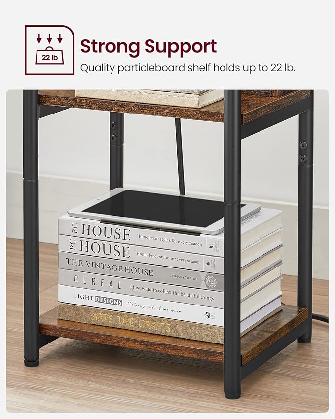 VASAGLE Side Table with Charging Station, 3-Tier End Table with USB Ports and - Image 7
