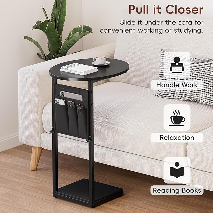 Vagusicc C Shaped End Table, Adjustable Height Small Side Table - Image 6