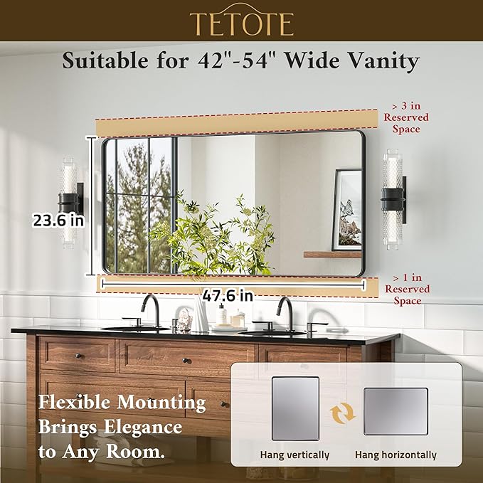 TETOTE Black Mirror 48 x 24 Vanity Mirrors - Image 7