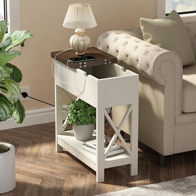 ChooChoo End Table with Charging Station, Narrow Flip Top Side Table with USB - Image 2