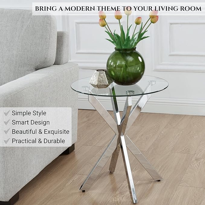 Modern Glass End Table, Small Round Side Table - Image 3