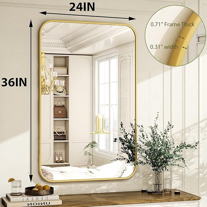 24 x 36 Inch Bathroom Mirror, Rounded Rectangular Vanity Mirror - Image 6