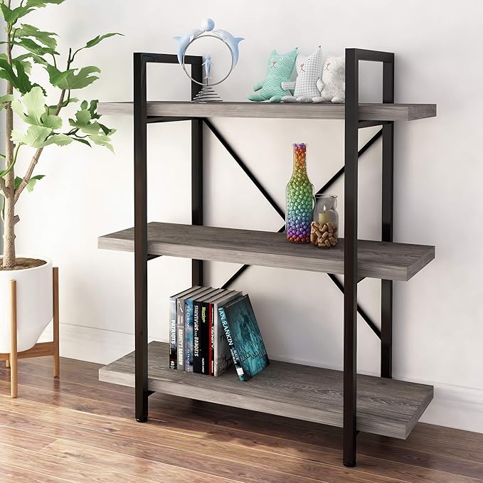 45MinST 3-Tier Vintage Industrial Style Bookcase/Metal and Wood Bookshelf - Image 6