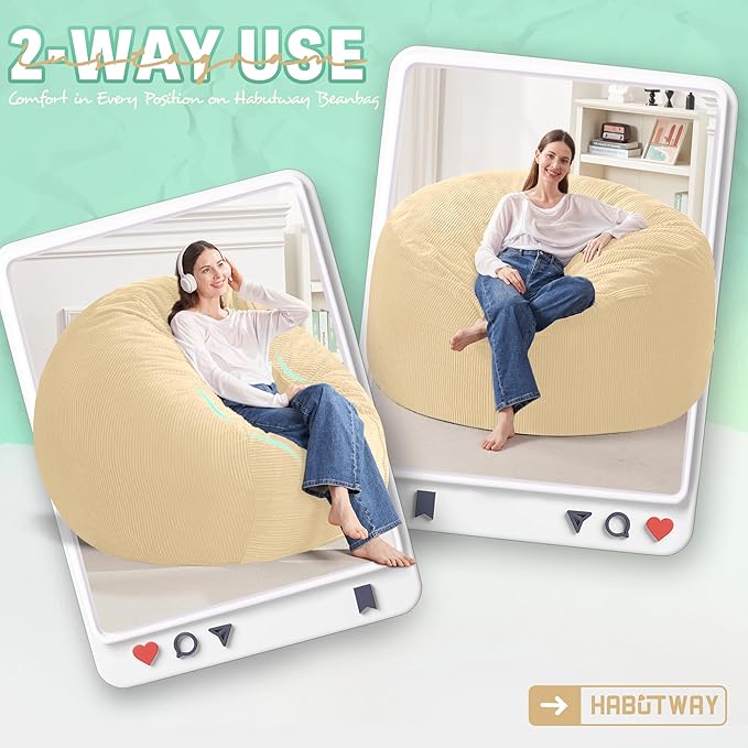 HABUTWAY 4FT Bean Bag Chair, Giant Bean Bag Chairs - Image 3