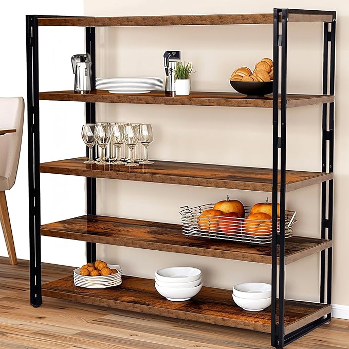 47" 3-Tier Bookshelf Rustic Wood and Metal Industrial Bookshelf - Image 7