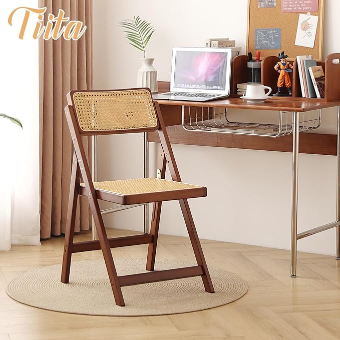Tiita Rattan Dining Chairs Set of 2, Mid Century Modern Folding Chair, Bamboo - Image 6