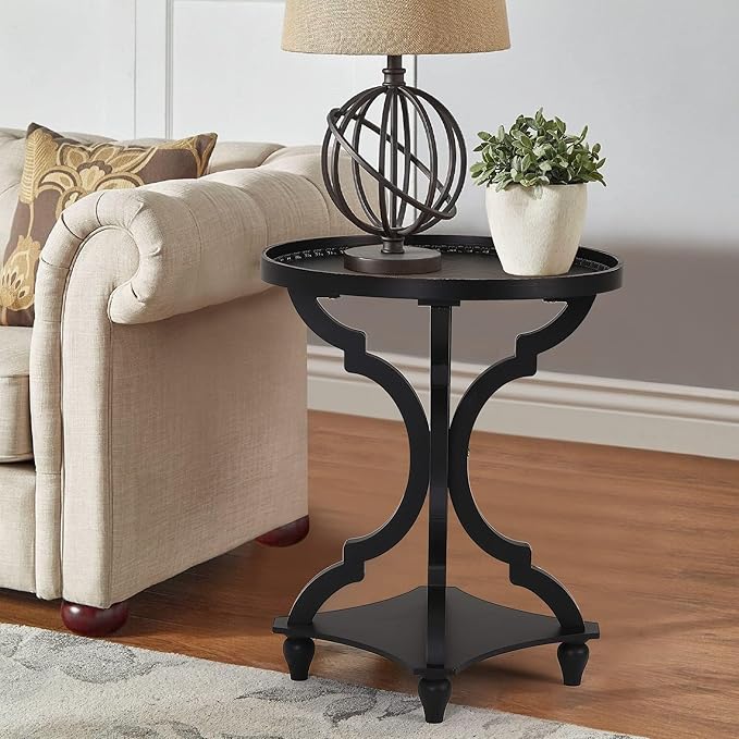 Wnutrees Farmhouse Round Accent End Table, Rustic Side Table Nightstands - Image 2