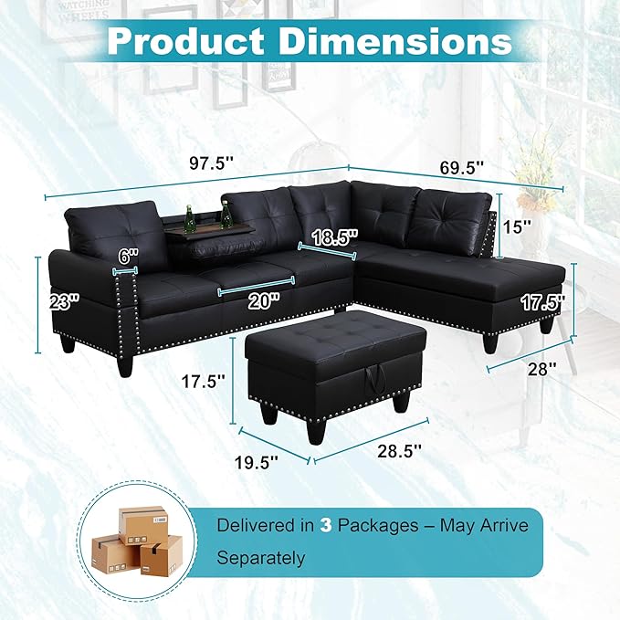 97.5" Oversized Sectional Couch, L Shaped Couch - Image 2