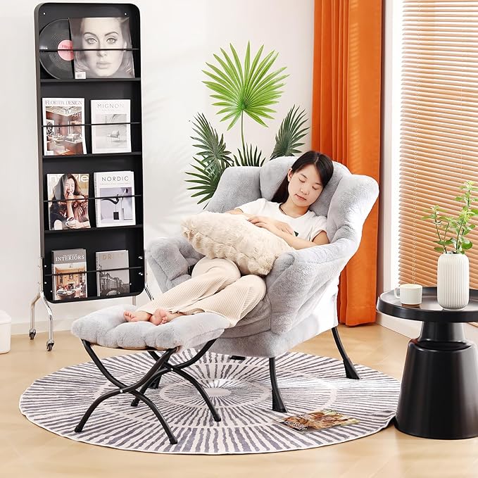Lazy Chair with Ottoman, Modern Large Accent Lounge Chair with a Pillow - Image 2