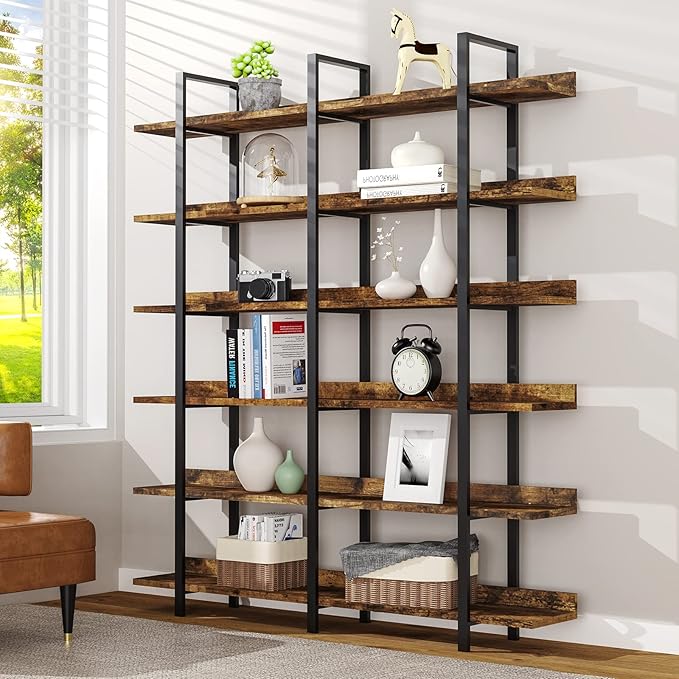 FRAPOW 83Inch Industrial Bookshelf and Bookcase, Double Wide 6 Tier Large by FRAPOW
