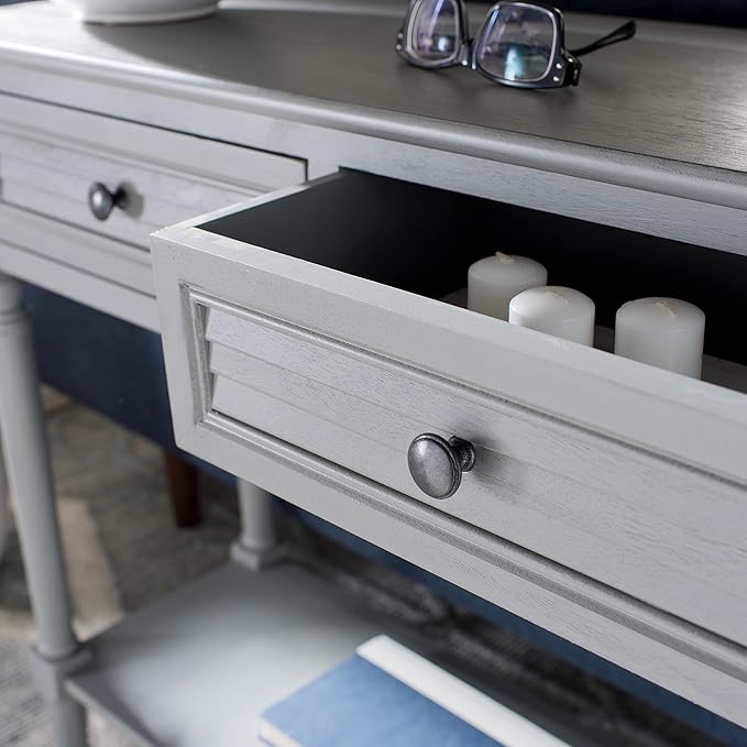 SAFAVIEH Home Collection Tate Distressed Grey 2-Drawer Bottom Shelf Console - Image 3