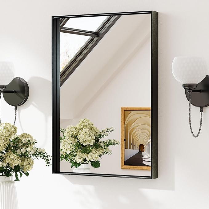Keonjinn Black Bathroom Mirror for Over Sink 16 x 24 Inch Small Rectangle by Keonjinn