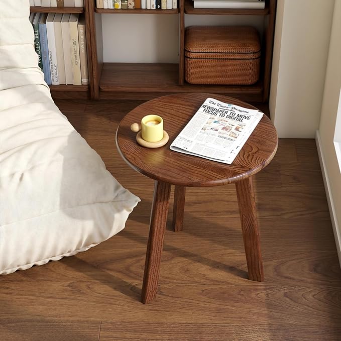 100% Solid Oak Round Side Table, Small Bedside Table by Vadisun