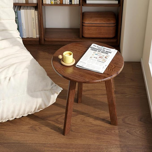 100% Solid Oak Round Side Table, Small Bedside Table by Vadisun