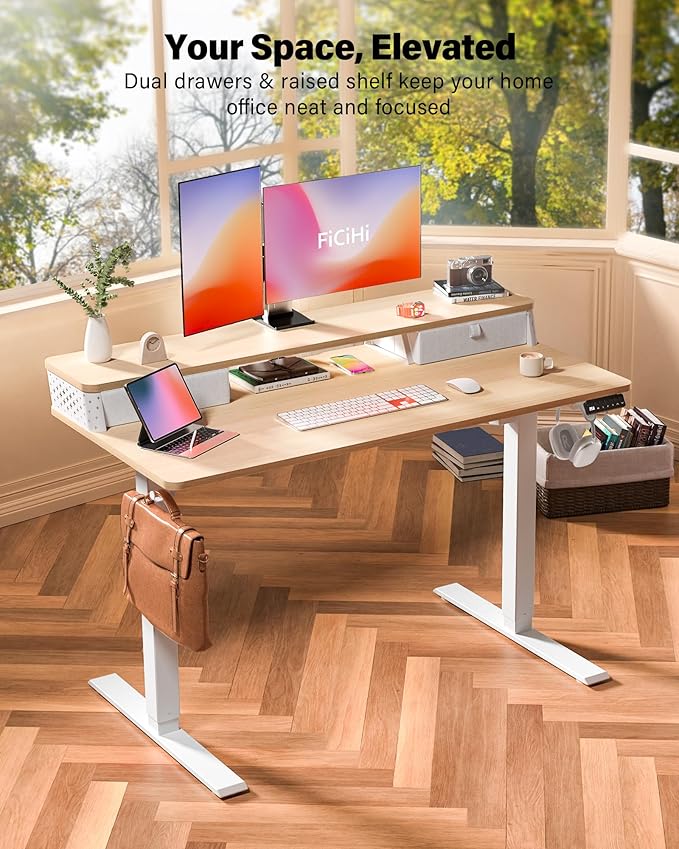 55x24 Inch Standing Desk with Double Drawers, C-Clamp Mount Compatible - Image 2