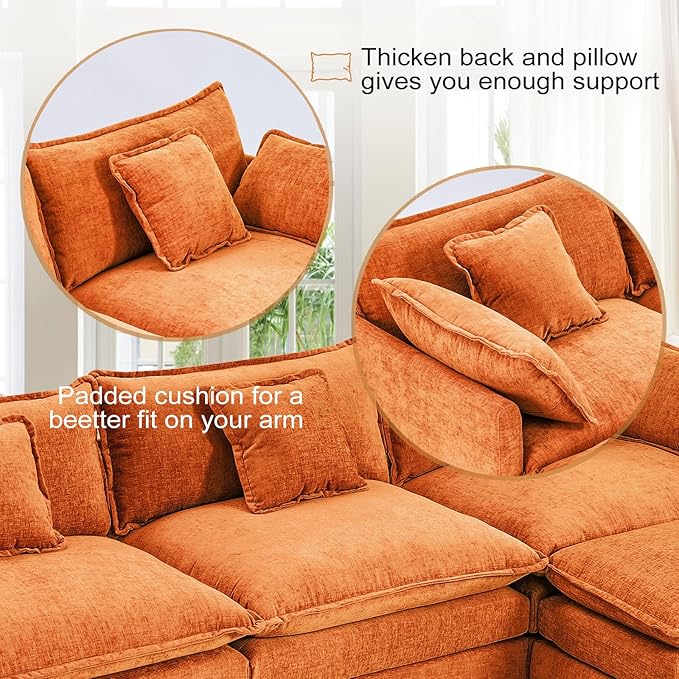 Furniliving 112‘’ L-Shaped Sofa, Luxury Chenille Modular Sectional Couches - Image 4