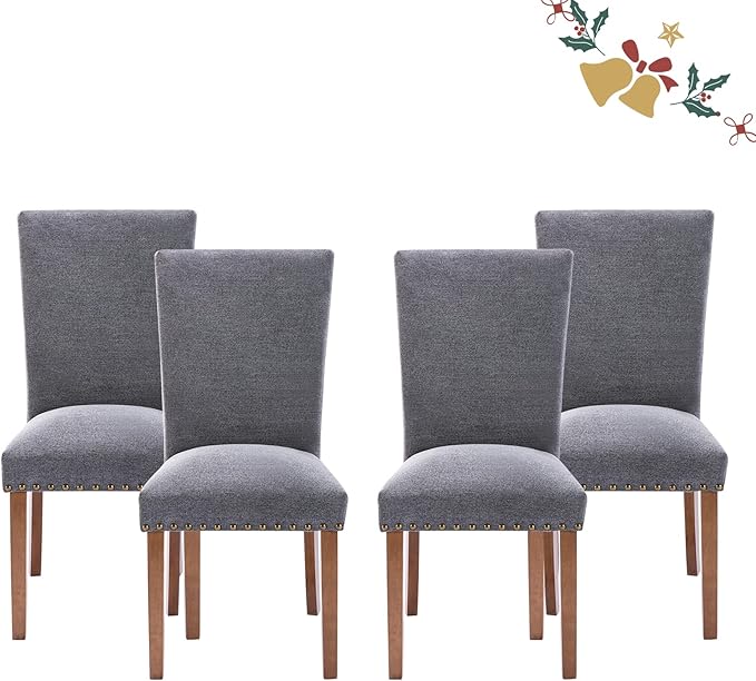 Parsons Dining Chairs Set of 4, Upholstered Nailhead Dining Room Kitchen Side by COLAMYINC