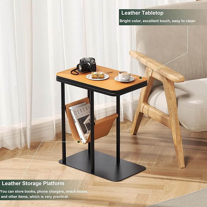 C Table End Table, Metal Base C Shaped Side Table, Double Tabletop Laptop Stand - Image 5