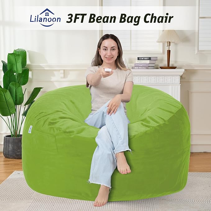 3FT Bean Bag Chair with Ultra Soft Velvet Cover Bean Bag Sofa with Memory Foam - Image 3