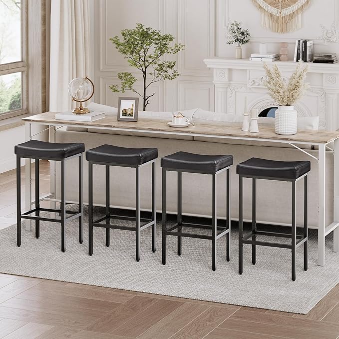 HOOBRO Bar Stools, Counter Height Stools, Saddle Barstools, 24.8 Inches - Image 2