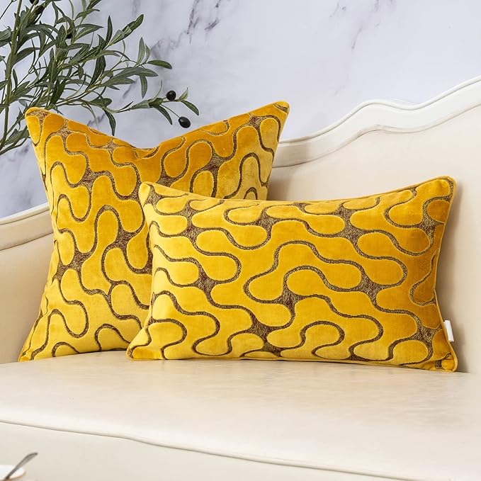 Yangest Yellow Throw Pillow Cover Wavy Cushion Cover Modern Zippered - Image 5