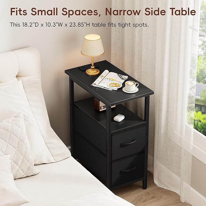 Vagusicc Black End Table with Charging Station, Narrow Side Table, 23.8'' Tall - Image 4