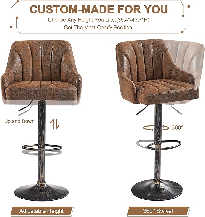 VECELO Bar Stools Set of 2, Adjustable Bar Stools Counter Height Barstools - Image 6