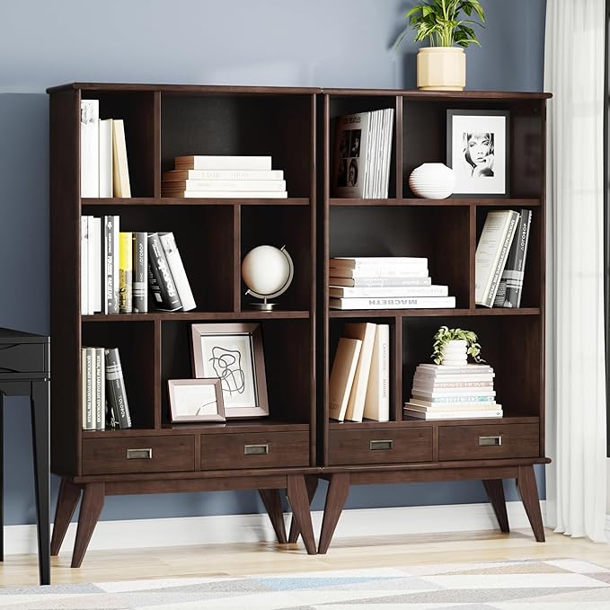 SIMPLIHOME Draper 35 inch Mid-Century Modern Bookcase and Storage Unit in - Image 2