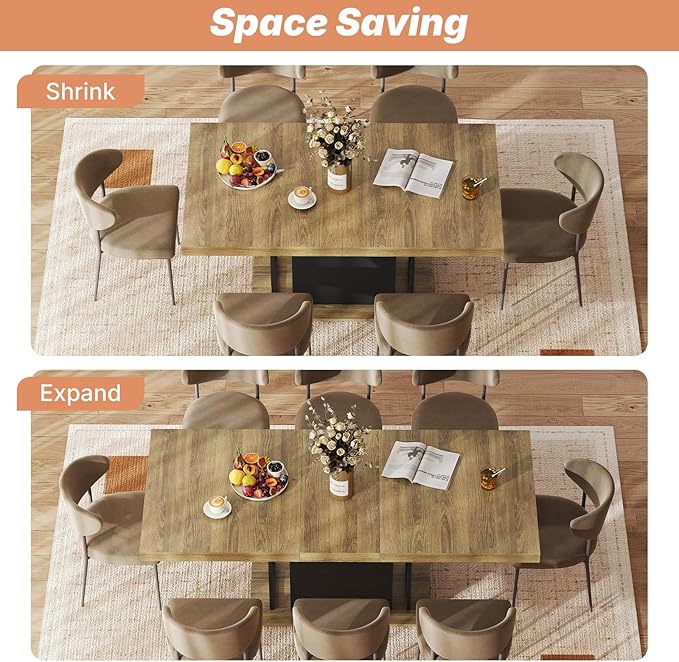 63"-78.7" Expandable Dining Tables, 6-10 Farmhouse Kitchen Table, Extendable - Image 3
