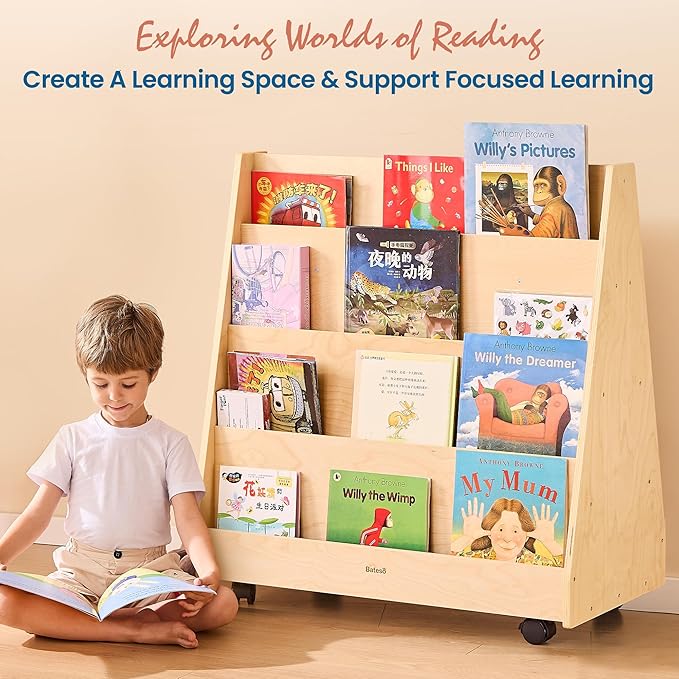 Kids Bookshelf for Toddlers and Babies, Double-Sided Wooden Montessori - Image 7