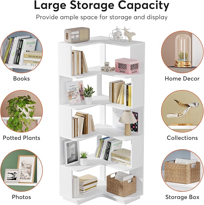 LITTLE TREE Corner Bookshelf, 64.9 Inch Tall Bookcase - Image 7