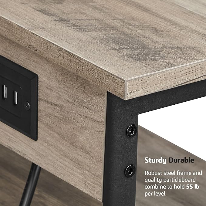 TUTOTAK End Table with Charging Station, Nightstand, 3-Tier Couch Side Table - Image 8