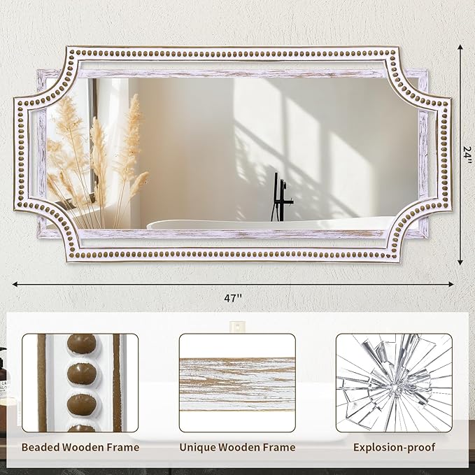 24" X 47" Wooden Farmhouse Large Wall Mirror, Rustic Art Decorative Full Length - Image 6