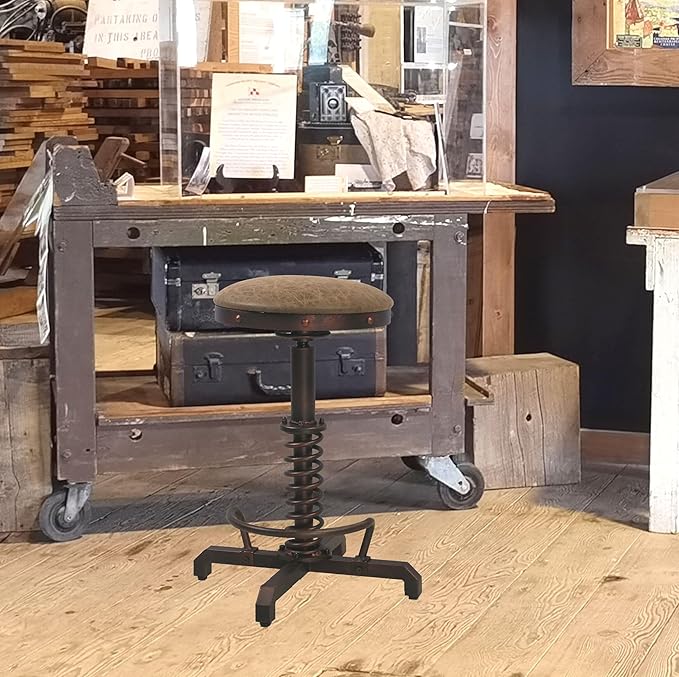 Topower Industrial Retro Vintage Farm PU Seat Tractor Stool Kitchen Swivel - Image 7
