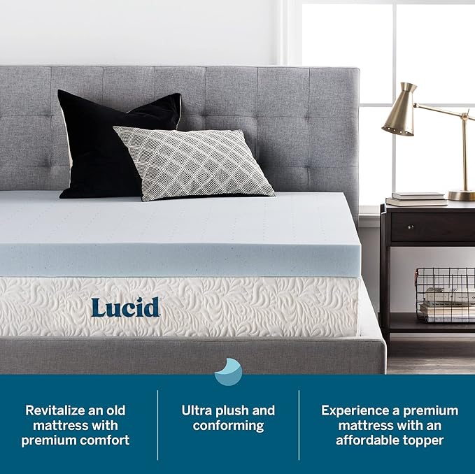 LUCID 4 Inch Gel Memory Foam Mattress Topper-Ventilated Design-Ultra Plush-King - Image 3