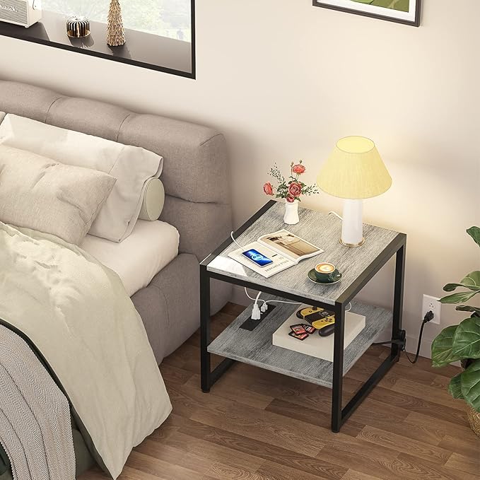 Homieasy End Table with Charging Station, 20 Inch Square Side Table with USB - Image 5