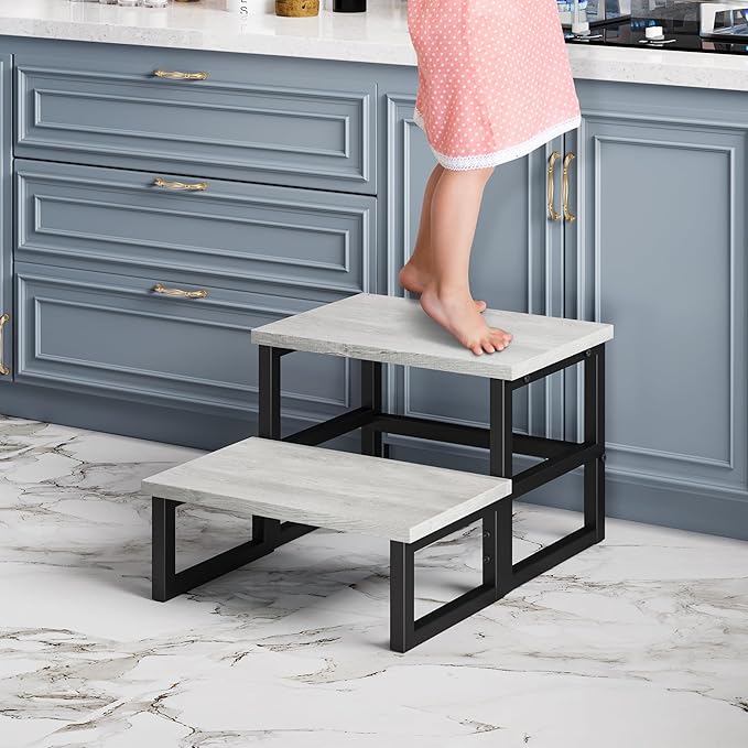 Homeiju 3 in 1 Step Stools for Adults Kids Toddler, Heavy Duty Wooden Step Stool - Image 3
