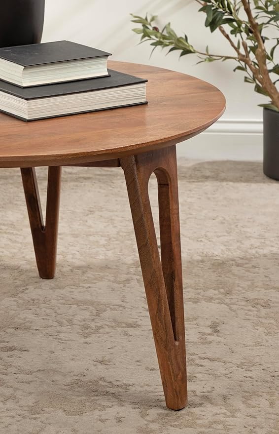 Kate and Laurel Kershaw Mid-Century Modern Round Coffee Table, Walnut Brown - Image 5