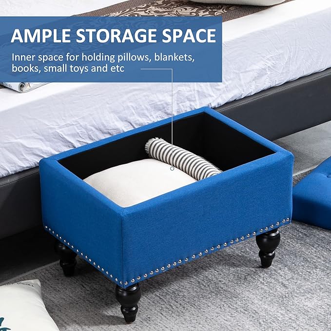 HOMCOM Ottoman with Storage for Living Room, Button-Tufted Fabric Bench for - Image 5