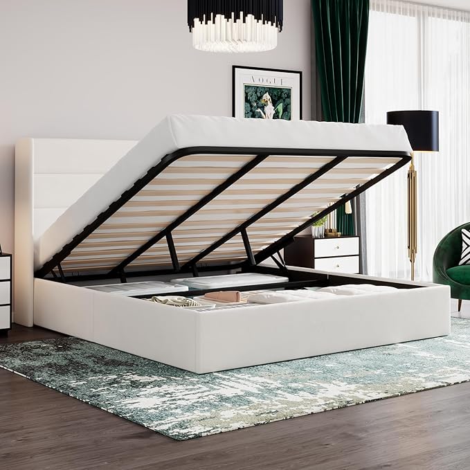 SHA CERLIN King Size Lift Up Storage Bed/Velvet Upholstered/Modern Wingback by SHACERLIN