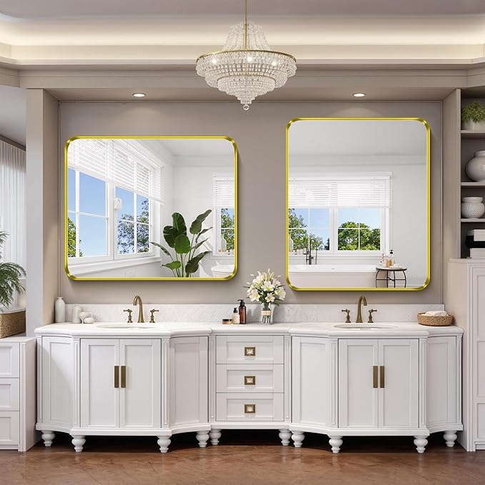 FORBATH 48x40 Inch Bathroom Mirror, Brushed Gold Deep Frame Wall Mirror - Image 2