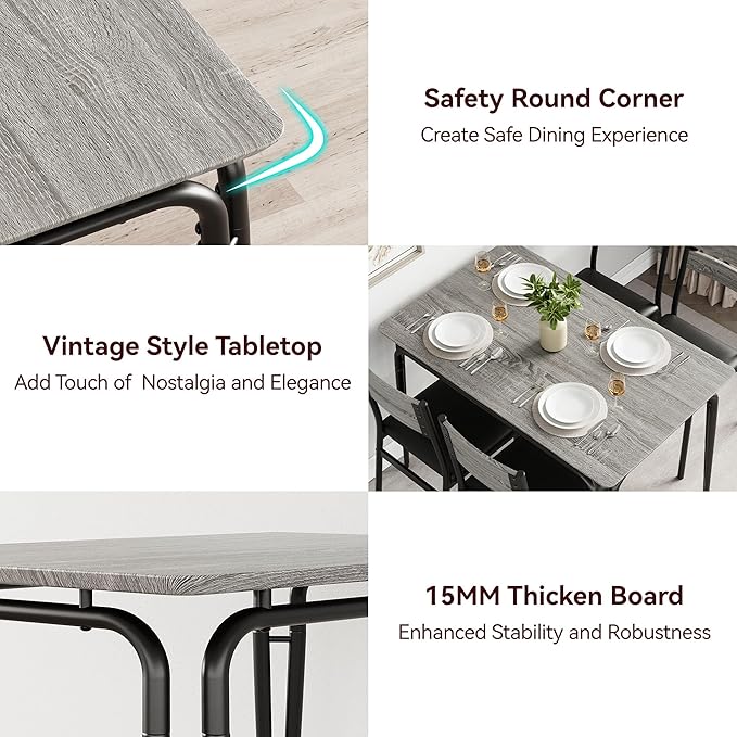 Dining Table for 4, Small Table and Chairs Set of 4, Square Dinette Set for 4 - Image 5
