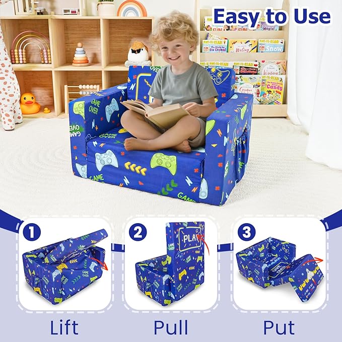 Kids Couch, 2-in-1 Kid Fold Out Couch, Convertible Kids Sofa to Lounger - Image 7