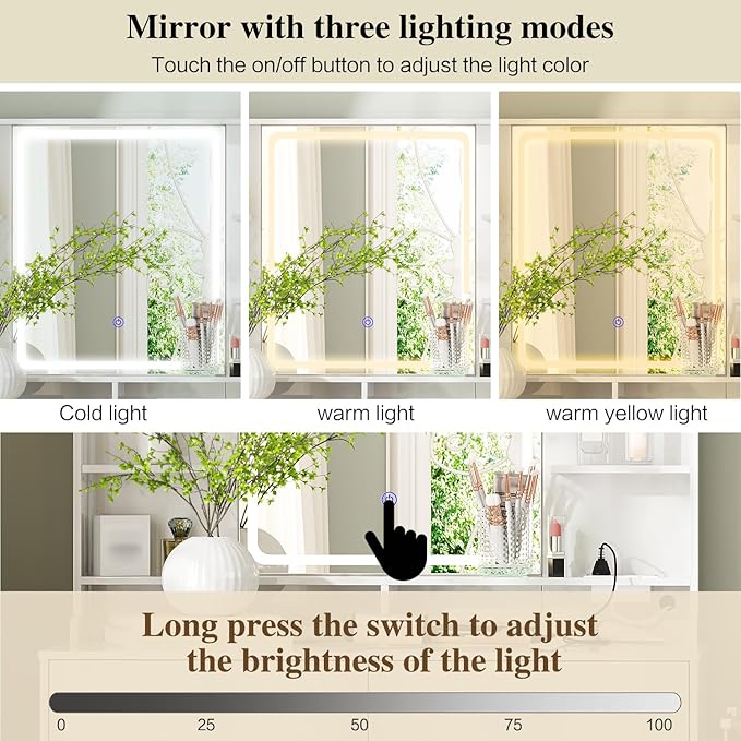 Makeup Vanity Desk with Mirror and Lights, Vanity Desk with 8 Drawers & Storage - Image 4