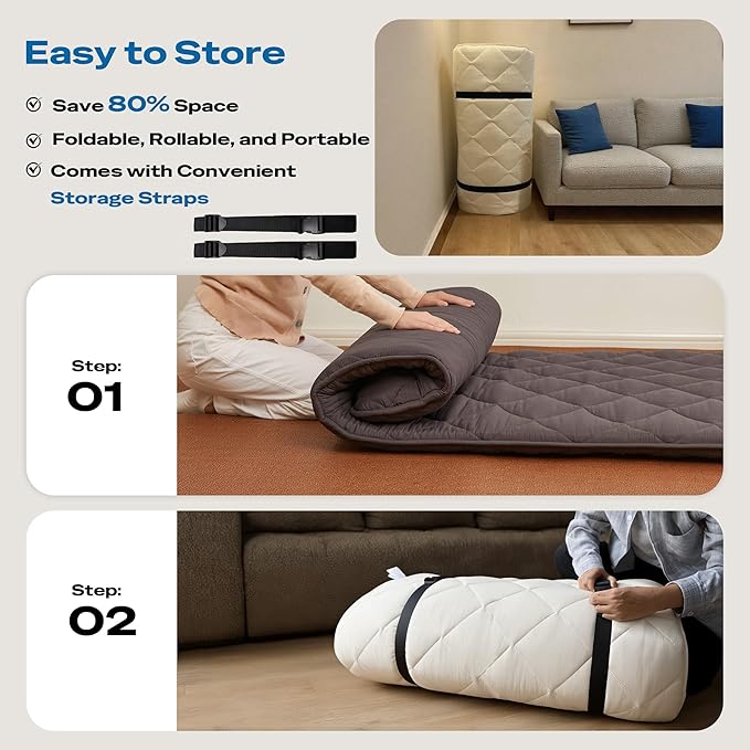 Japanese Floor Futon Mattress, Roll Up Tatami Mat, Sleeping Pad, Shikibuton - Image 5