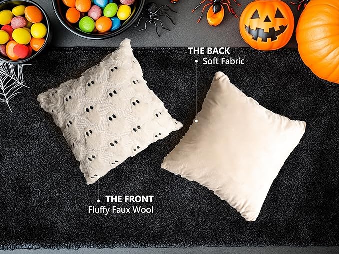 4TH Emotion Halloween Ghost Decorative Pillow Covers 18x18 Set of 2 - Image 5