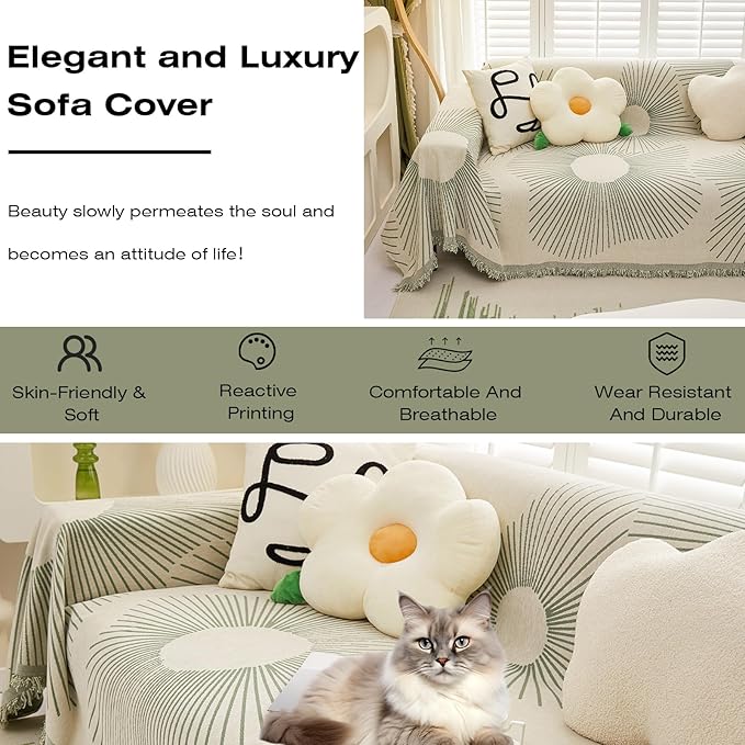 STACYPIK Chenille Boho Geometric Striped Sofa Cover Dogs Couch Cover L Shape - Image 3