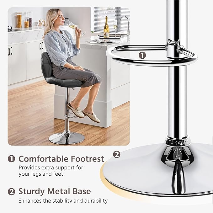 Yaheetech Gray Barstools Set of 2, PU Leather Bar Chairs - Image 8