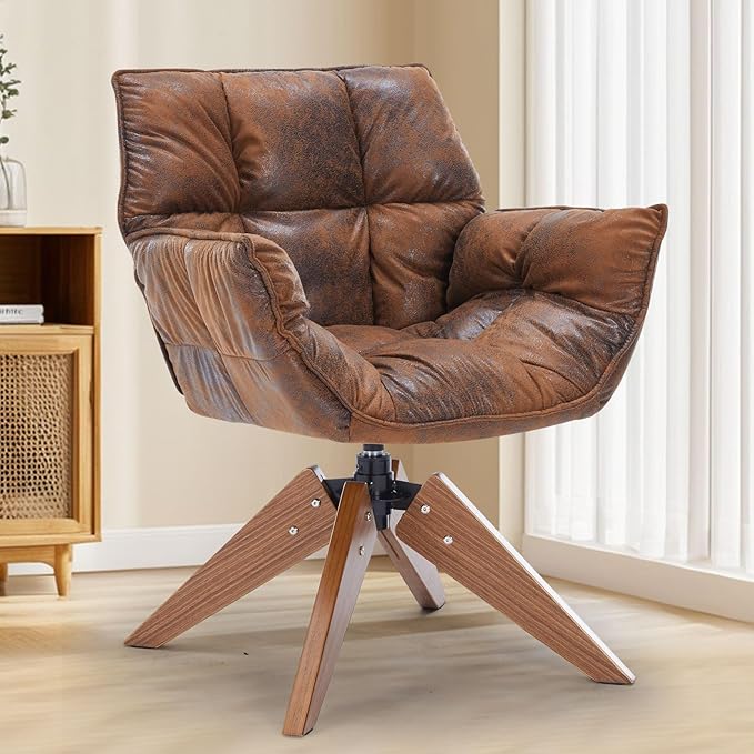 Mid Century Accent Chair, Hot Stamping Cloth Desk Chair no Wheel, Modern Cozy by SOERGO